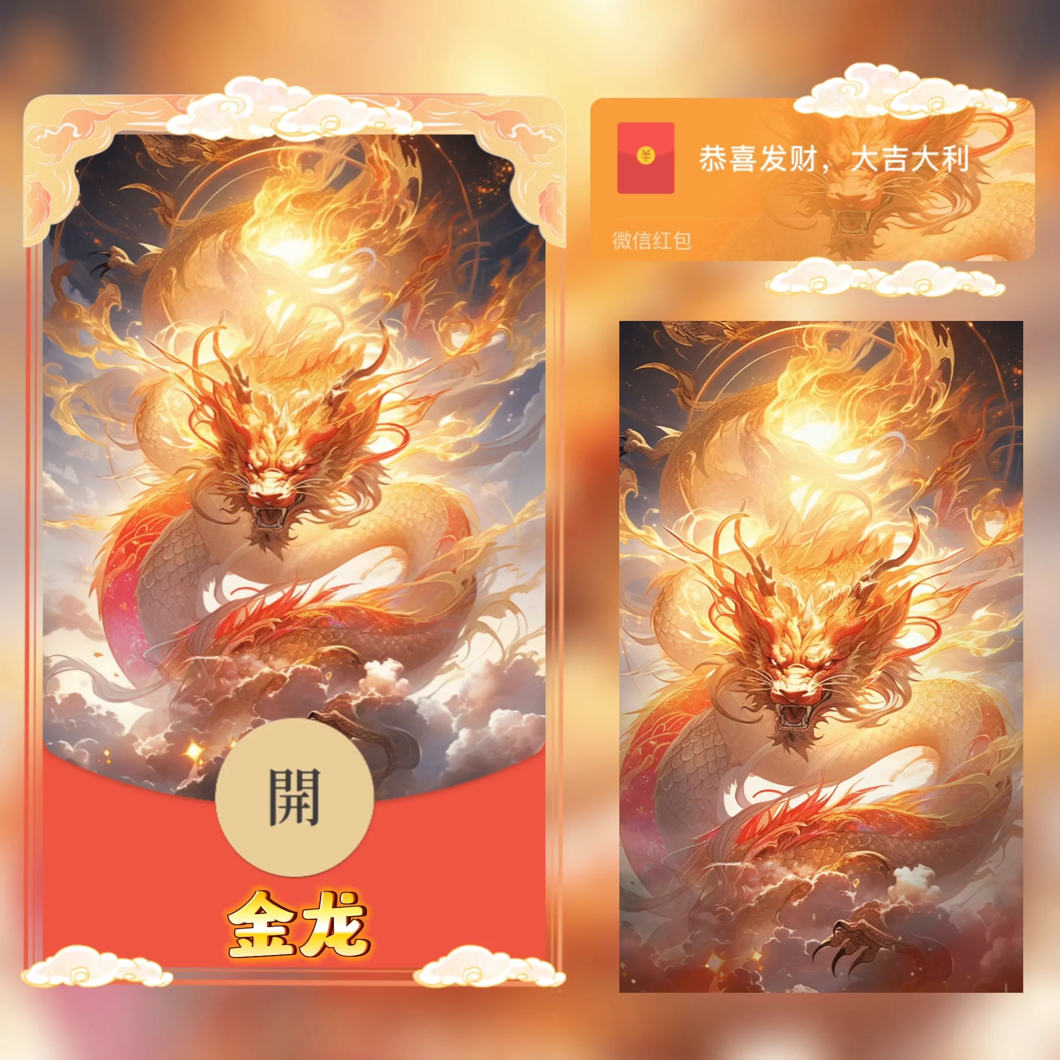 [微信红包封面神龙系列] 金龙/HUI