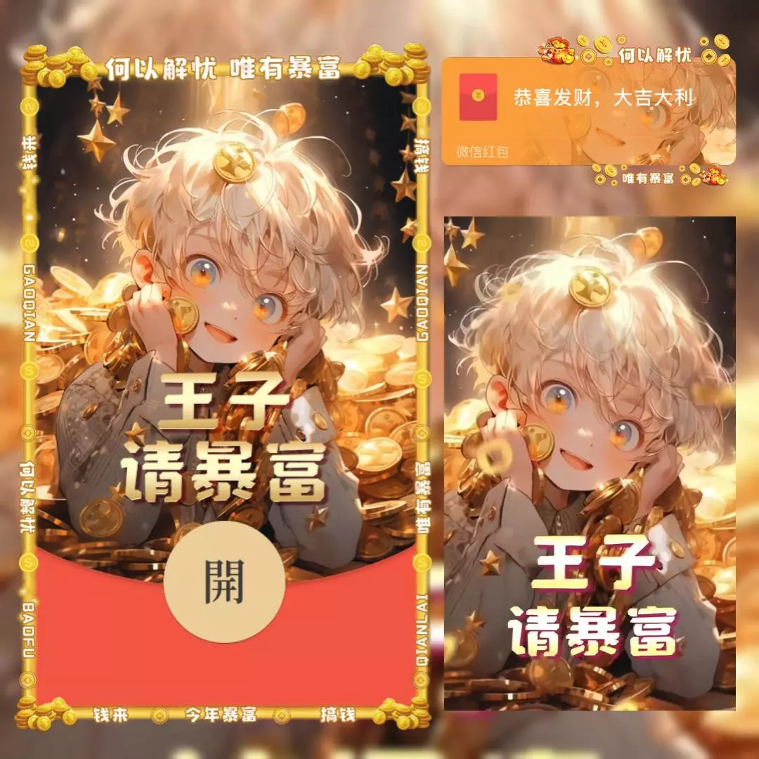 [微信红包封面暴富系列]王子请暴富