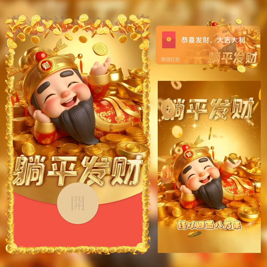 [微信红包封面暴富系列]躺平发财