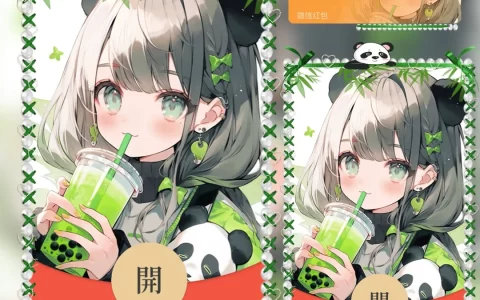 [微信红包封面奶茶系列] 熊猫奶茶情侣/女