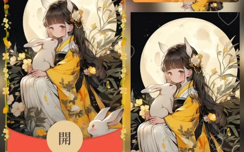 [中秋系列] 中秋抱兔女孩/中秋节快乐