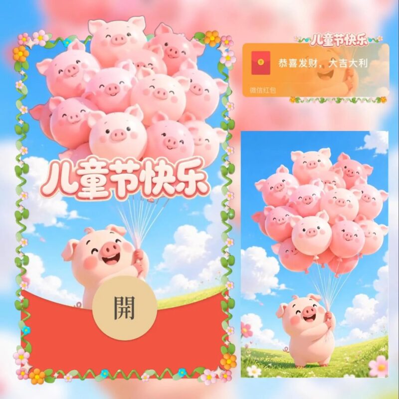 [微信红包封面每日推荐] 六一儿童节快乐/猪猪气球