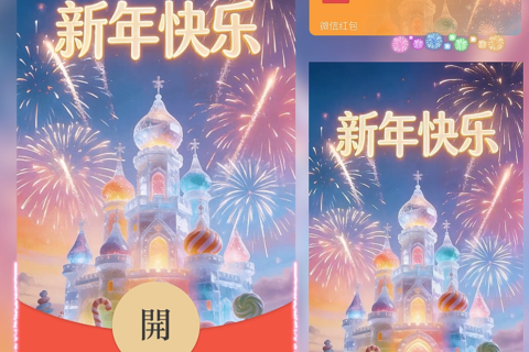 [微信红包封面每日推荐] 冰雕彩色新年快乐烟花