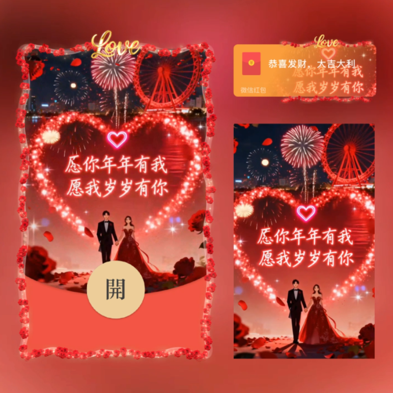 [微信红包封面每日推荐] 愿你年年有我爱心烟花/情人节快乐