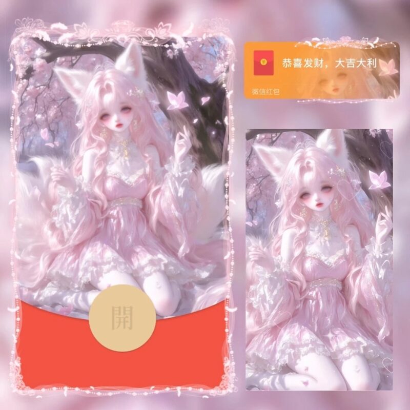 [微信红包封面每日推荐]樱粉九尾少女